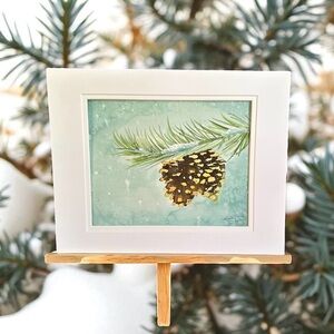 Hand-Made New Watercolor Art Pinecones